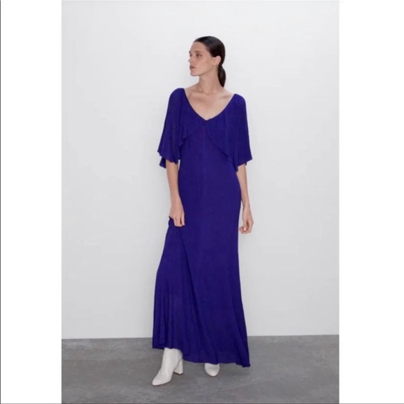 24.-🥰🥰ZARA Metallic Purple Cape Maxi Dress🥰🥰 - Picture 6 of 15